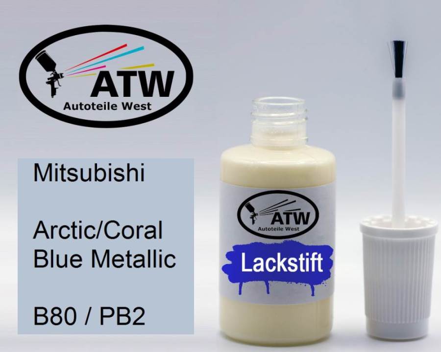 Mitsubishi, Arctic/Coral Blue Metallic, B80 / PB2: 20ml Lackstift, von ATW Autoteile West.